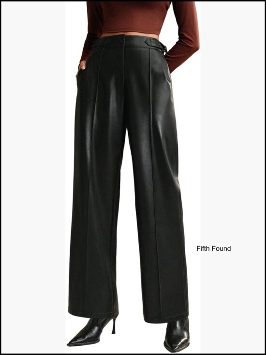 Pants - High Waist Wide Leg Faux Leather Palazzo Pants Business Casual Trousers